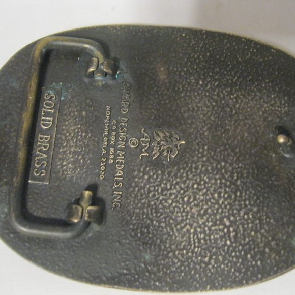 Rare  Brass Belt Buckle Texas Turkey Armadillo Vtg - Picture 3 of 5